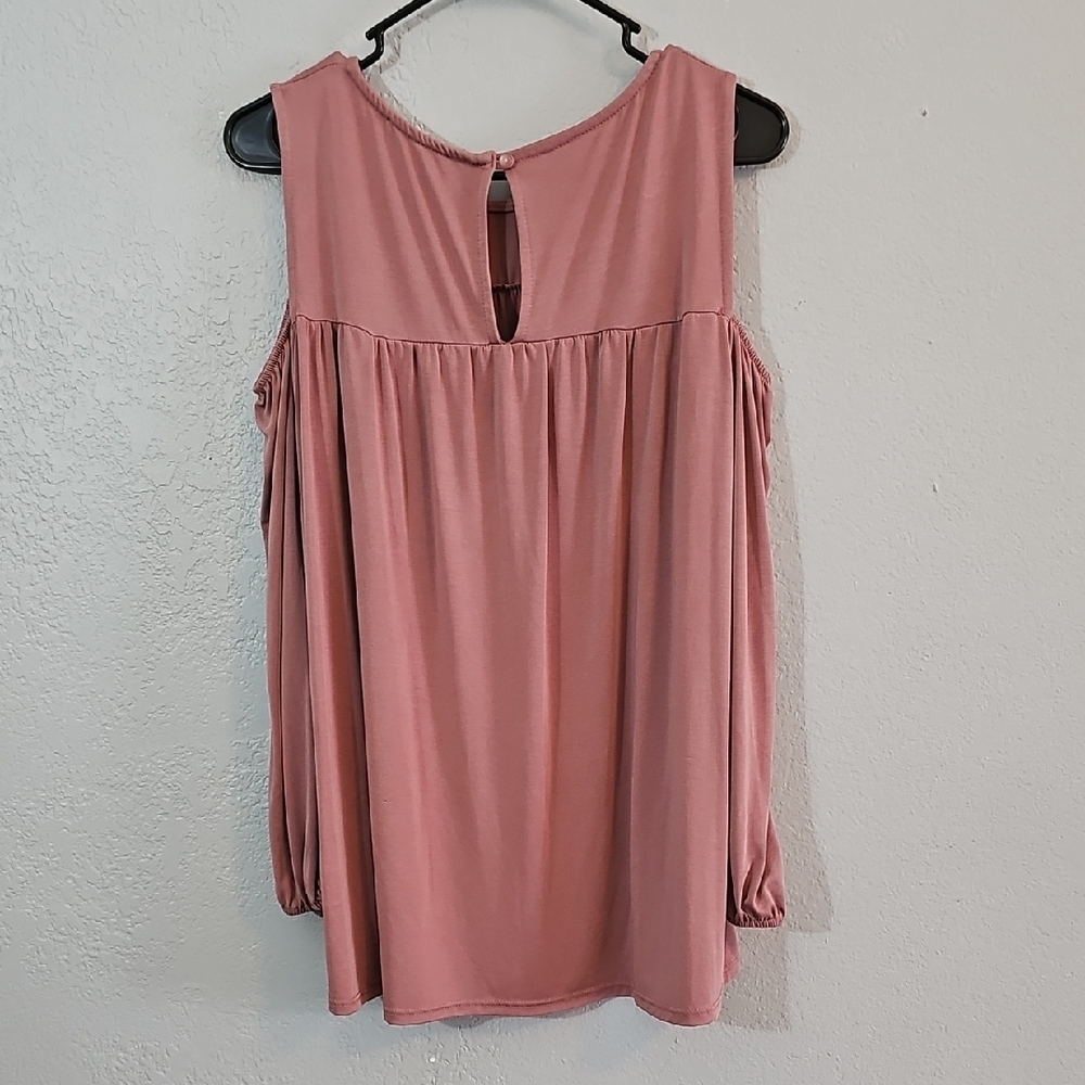 Entro Flowy Cold Shoulder Blouse Mauve Measure Large - Picture 7 of 7